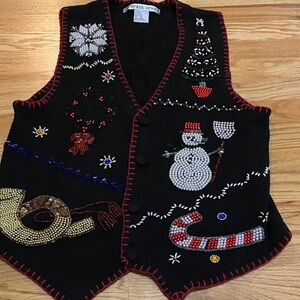 Victoria Jones Vintage Black Beaded Holiday Vest
